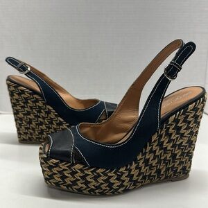 Sergio Rossi Espadrilles Wedges High Heel Shoes Square Open Toe Slingback US 8